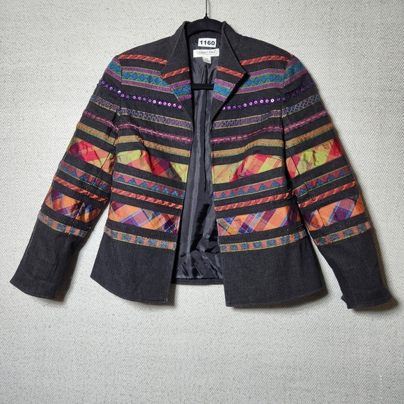 Coldwater Creek Jackets & Blazers - Coldwater Creek Womens P4 Colorful Patterned Beaded Sequin Jacket Blazer